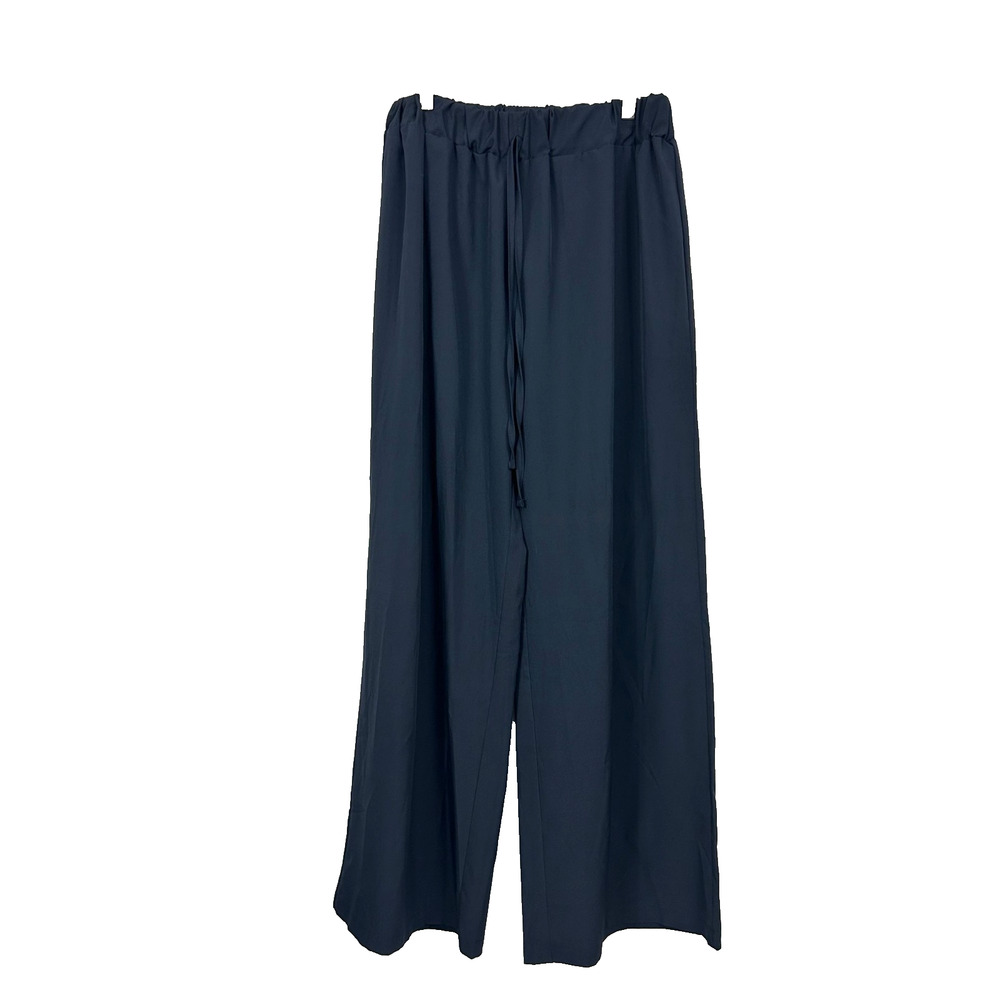 Wide Leg Pants Womens 2XL Black Drawstring Elastic Waist‎ 100% Polyester